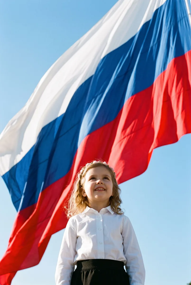 Портрет на фоне флага России по вашему снимку — пример обработки фото нейросетью