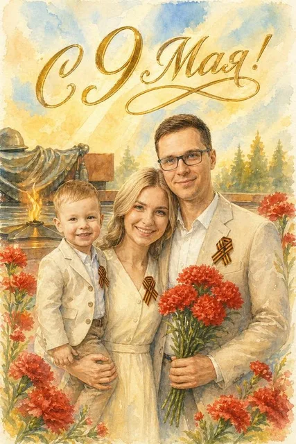 ИИ-открытка на 9 Мая. Создать по фотографии
