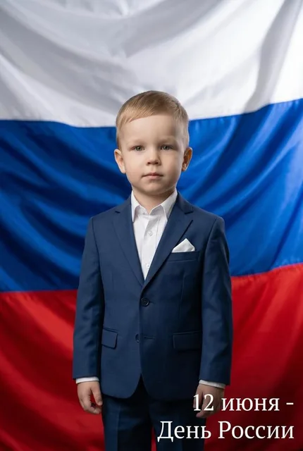 Студийный портрет на фоне российского триколора