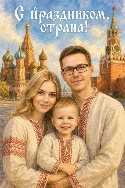 Семейная открытка на День России