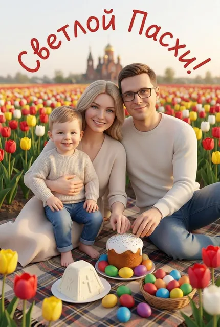 3Д семейная открытка на Пасху