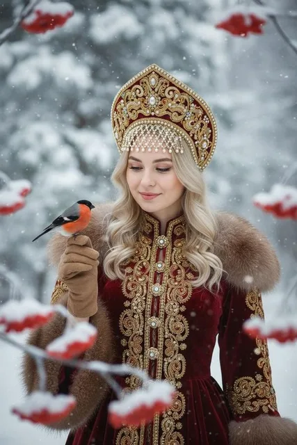 В кокошнике со снегирём