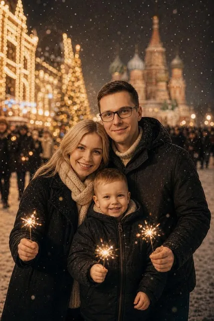 Портрет на фоне заснеженной Красной площади