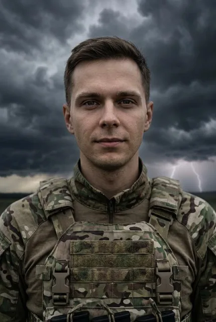 Военный на фоне грозового неба