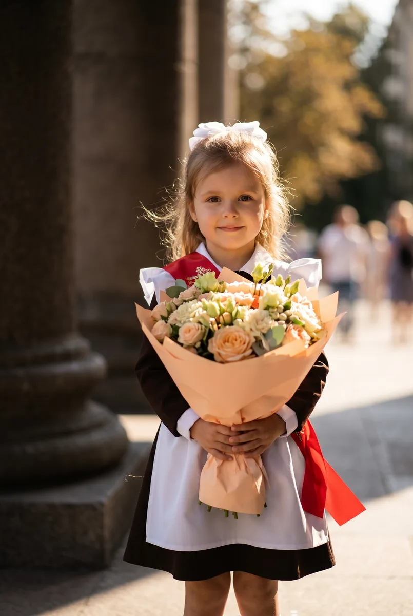 Портрет в школьной форме с лентой по фото — пример обработки фото нейросетью