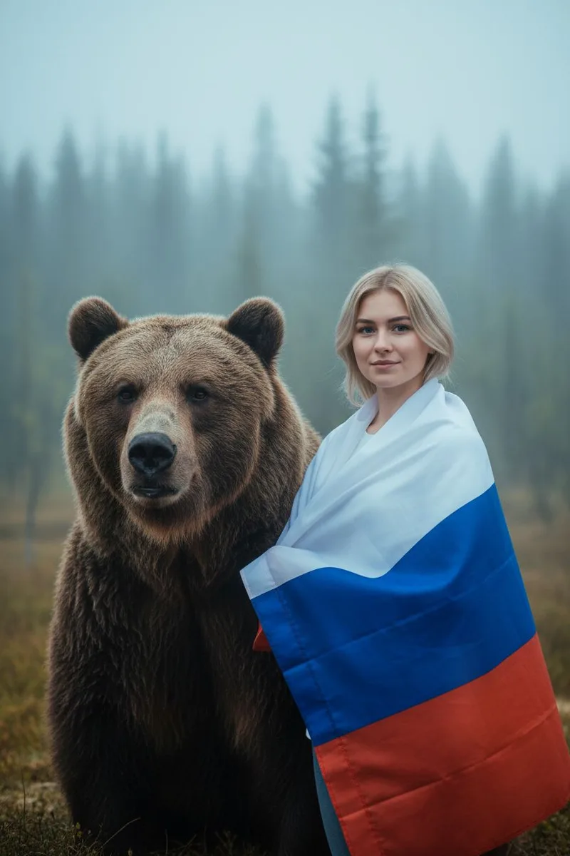 С флагом России и медведем — пример обработки фото нейросетью