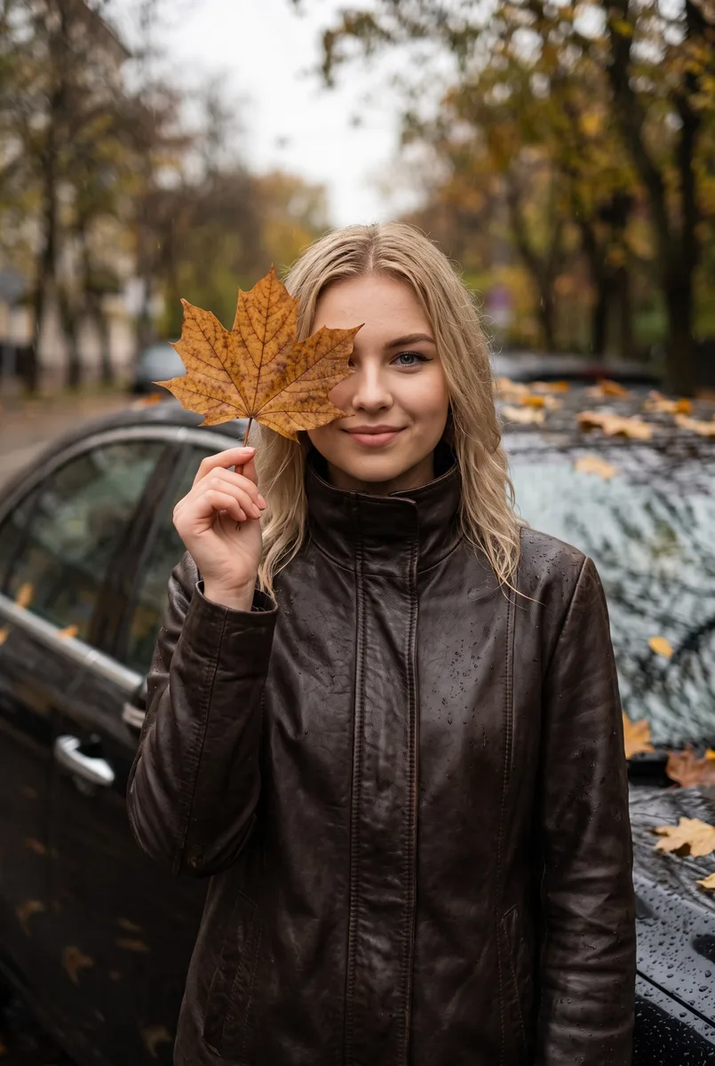 Дождливая осенняя фотосессия нейросетью — пример обработки фото нейросетью