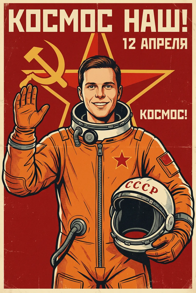 Открытка на День космонавтики по фото — пример обработки фото нейросетью
