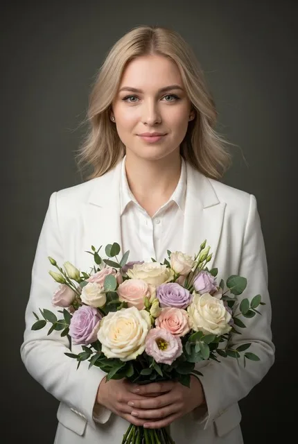 Элегантный портрет с букетом 
