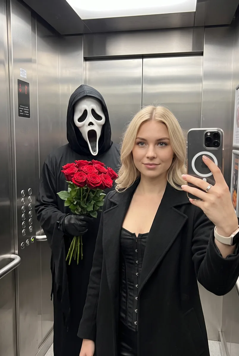 Селфи с Ghostface на Хэллоуин — пример обработки фото нейросетью
