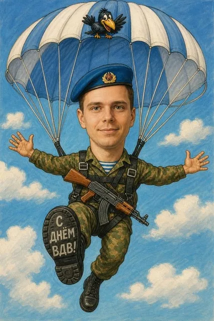 ИИ-открытка 2D-шарж на День ВДВ. Создать по фотографии