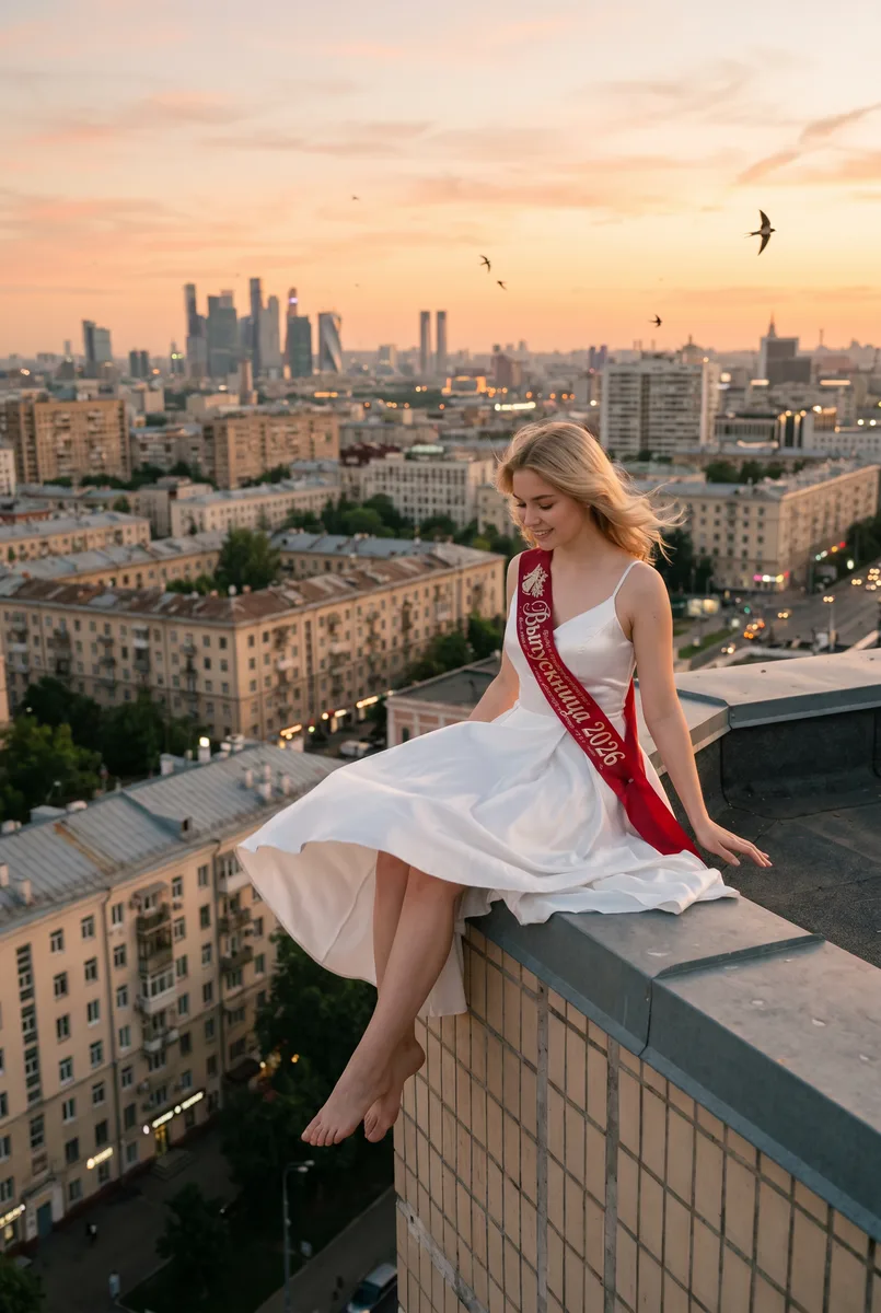 Портрет выпускника на крыше города по вашему фото — пример обработки фото нейросетью