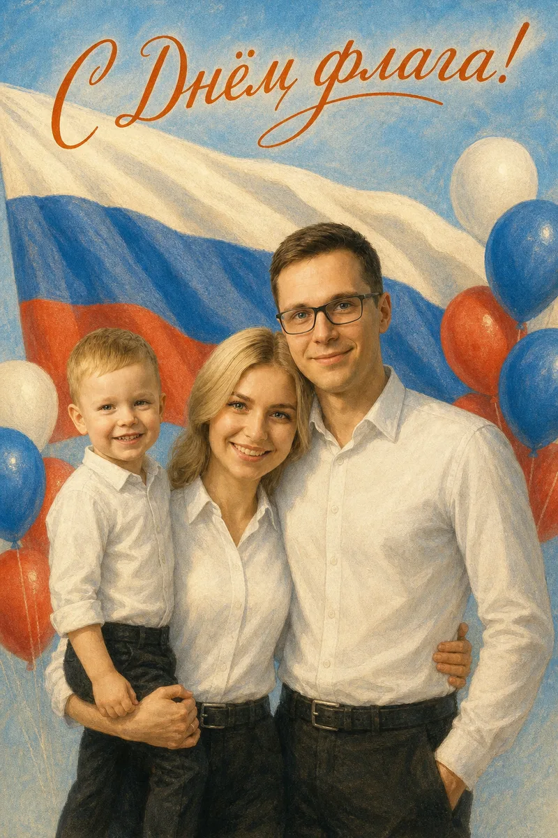 Открытка на День флага — пример обработки фото нейросетью