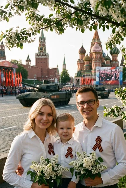 На фоне парада на 9 Мая