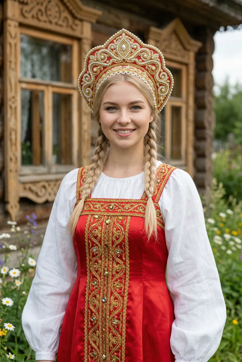 В русском народном костюме — пример обработки фото нейросетью