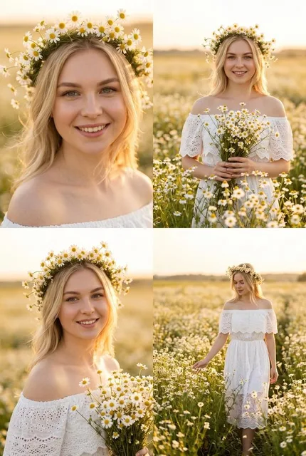 Коллаж в бескрайнем ромашковом поле