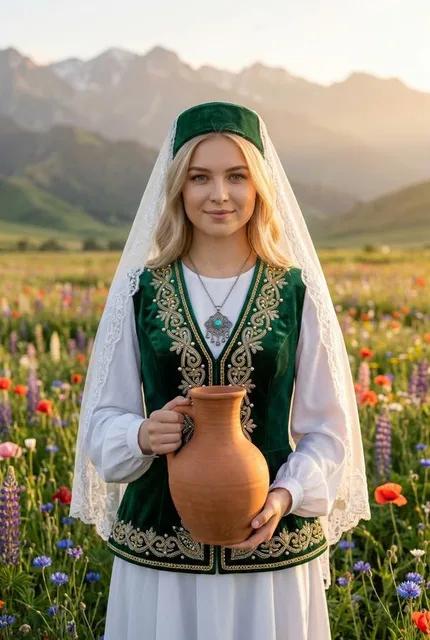 В национальном костюме в поле