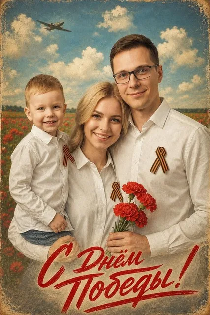 Семейная открытка на 9 Мая