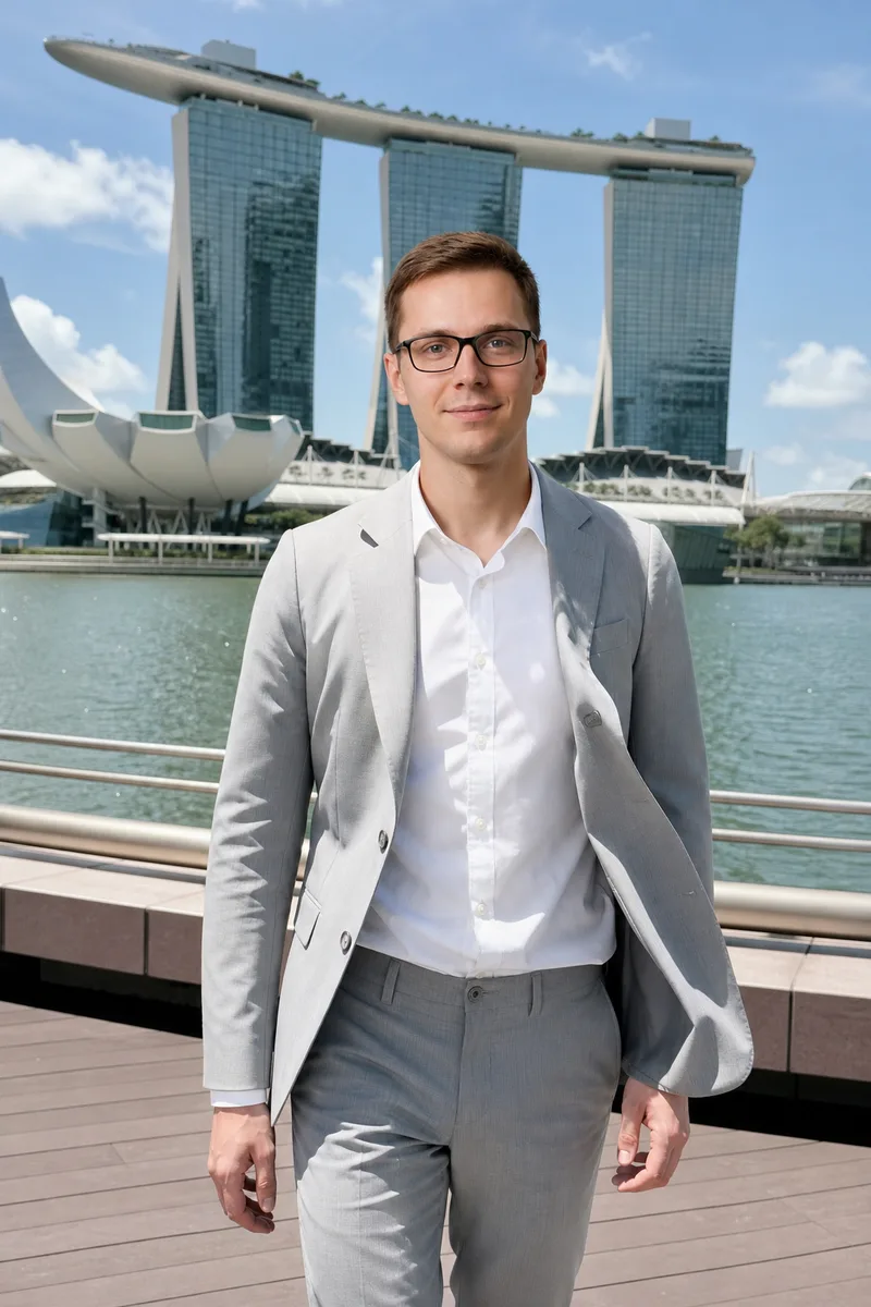 Фото на фоне Marina Bay Sands в Сингапуре нейросетью — пример обработки фото нейросетью