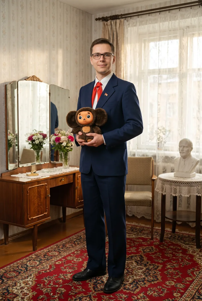 Портрет школьника в пионерской форме СССР по фото — пример обработки фото нейросетью