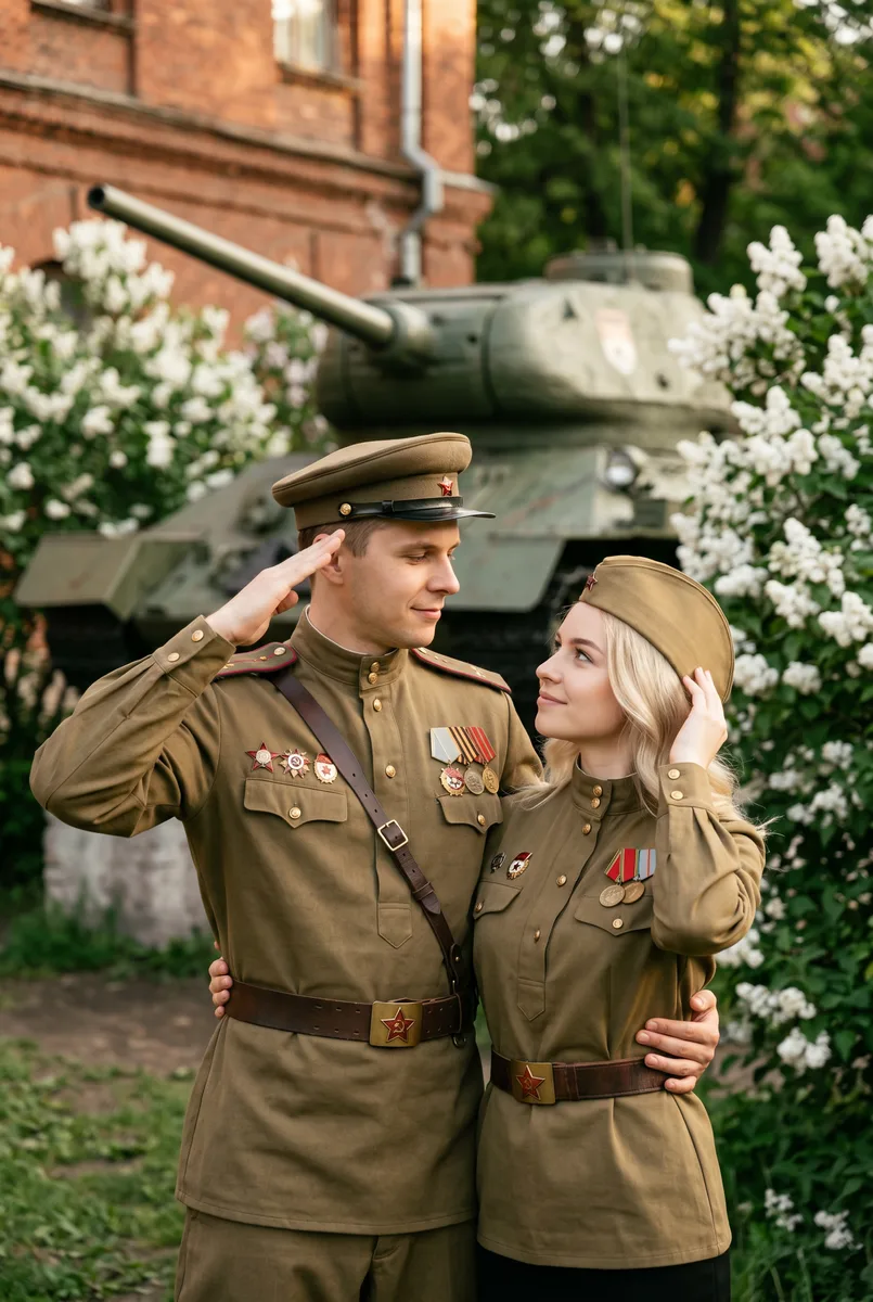 Трогательный парный кадр на 9 Мая — пример обработки фото нейросетью