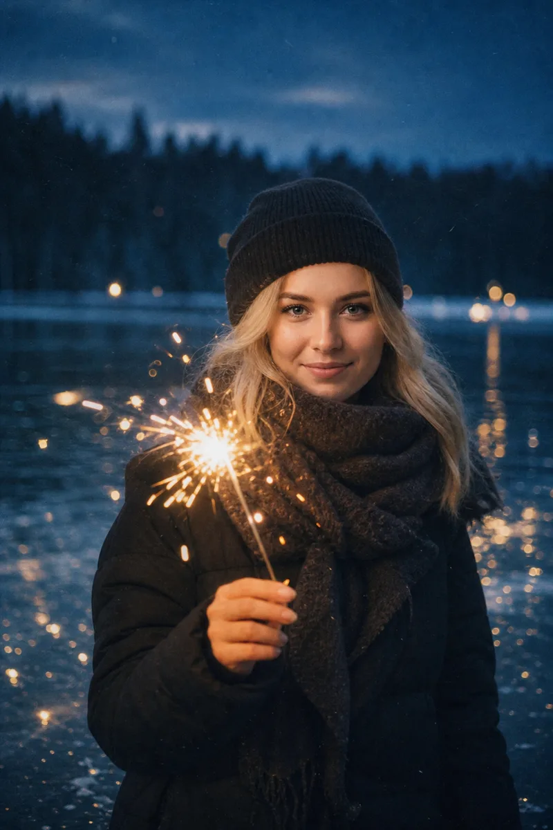 Плёночный зимний кадр на льду — пример обработки фото нейросетью