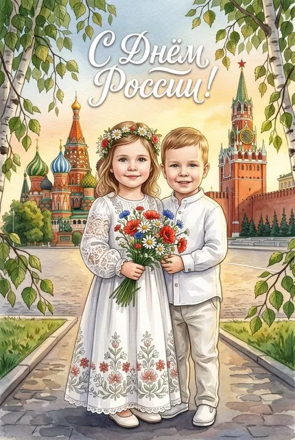 Открытка от детей на День России
