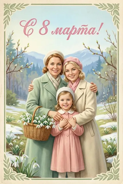 Открытка семейная с 8 марта