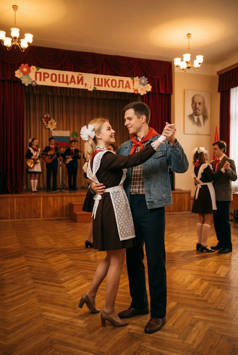 Парное фото с выпускного 70-х нейросетью — пример обработки фото нейросетью