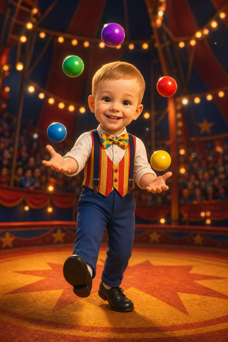 Портрет в виде 3D-персонажа на цирковой арене по фото — пример обработки фото нейросетью