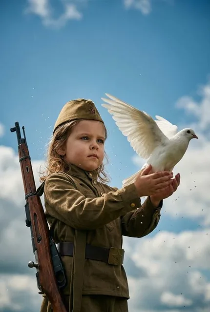 Трогательный портрет ребёнка в военной форме