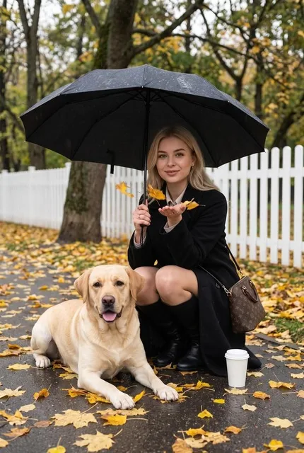 Фотосессия под дождём с питомцем