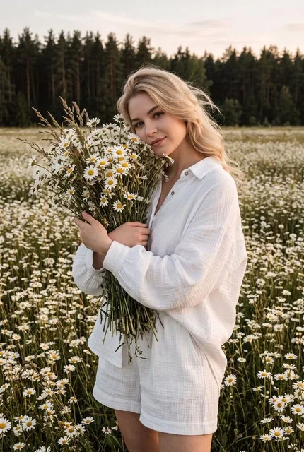 В поле среди ромашек