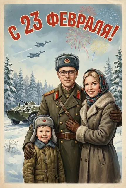 Открытка в советском стиле на 23 февраля