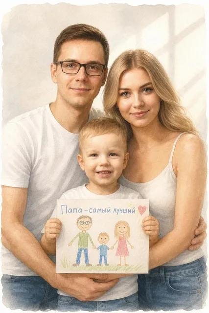 Семейный портрет с детским рисунком