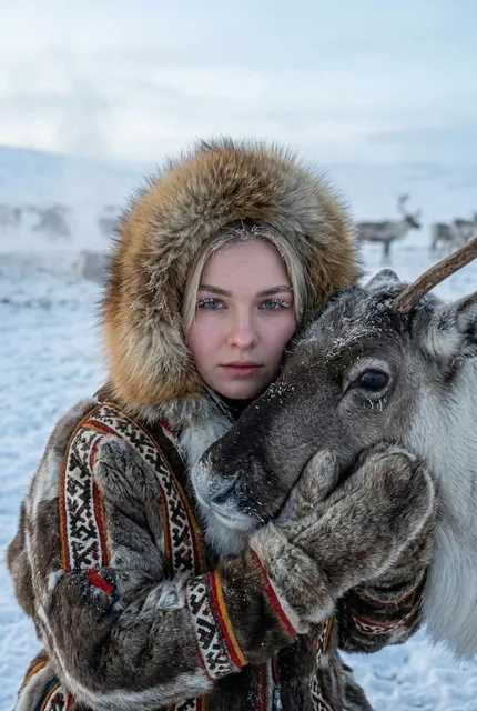 В чукотской одежде с оленем