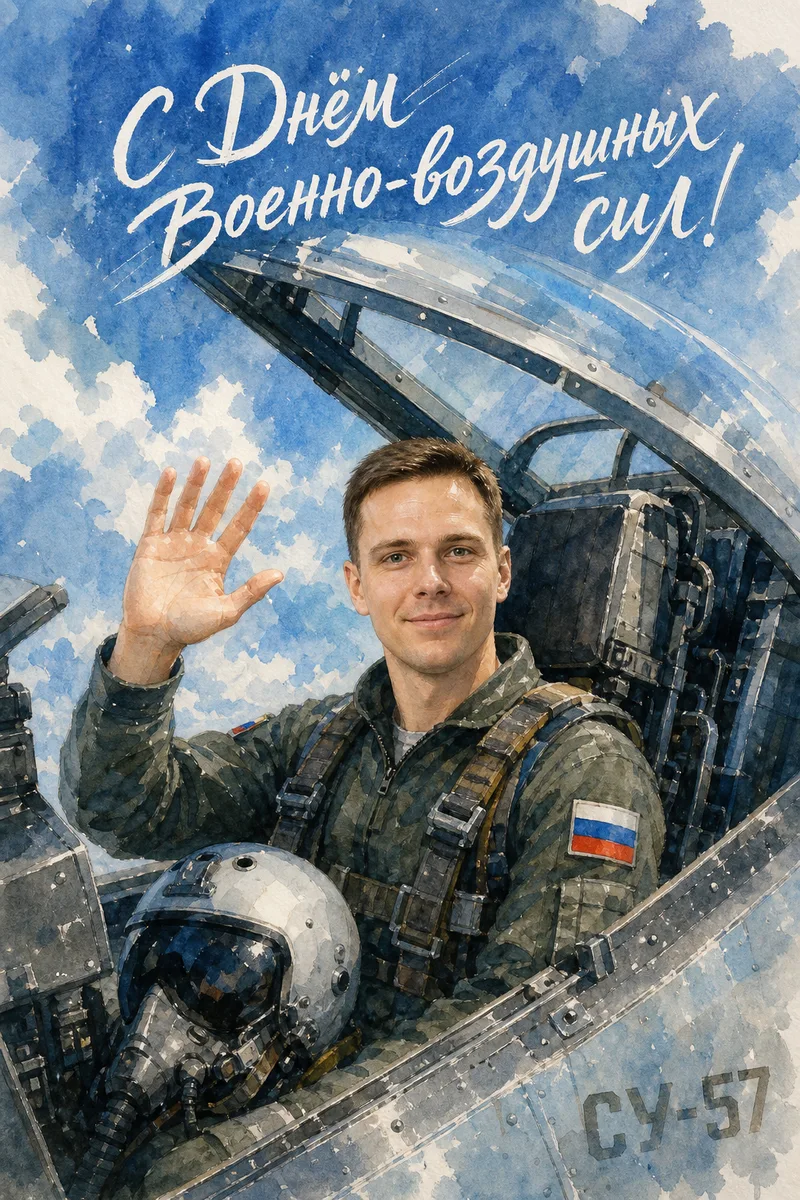Открытка на День ВВС по вашему фото — пример обработки фото нейросетью