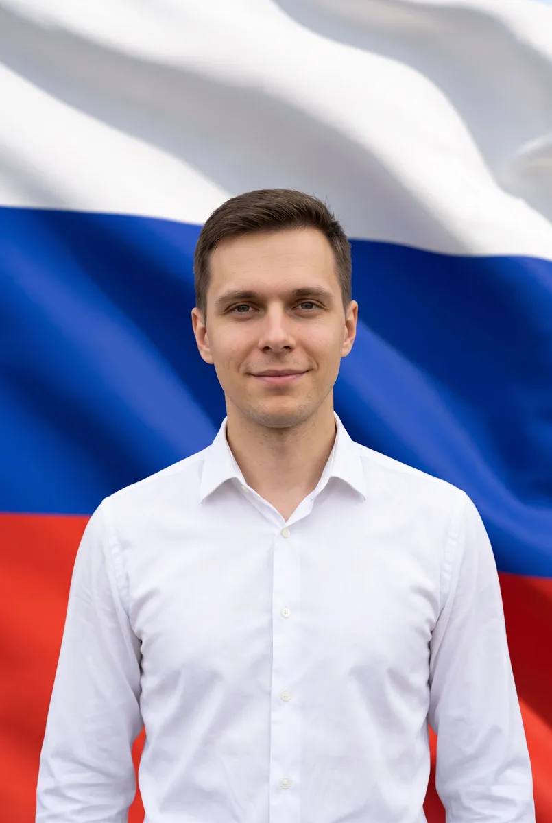 Портрет на День флага России по вашему фото — пример обработки фото нейросетью