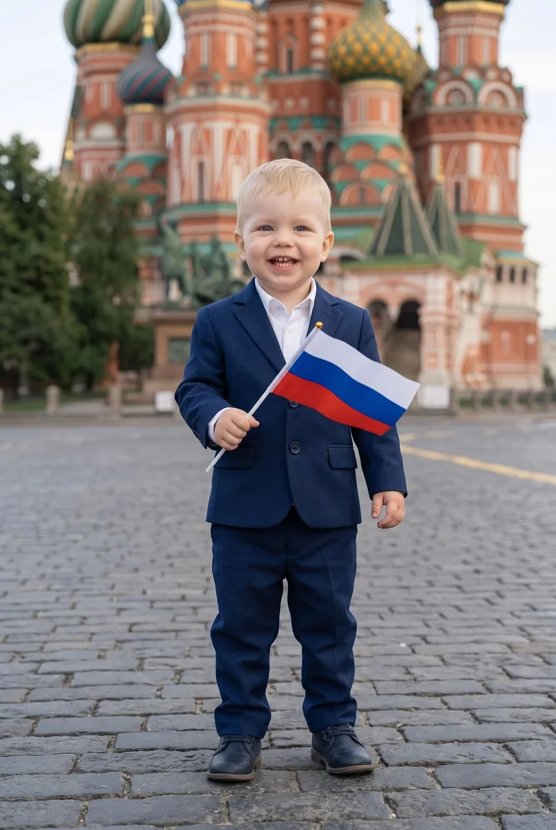 Портрет на фоне Красной площади с флагом по вашему фото — пример обработки фото нейросетью