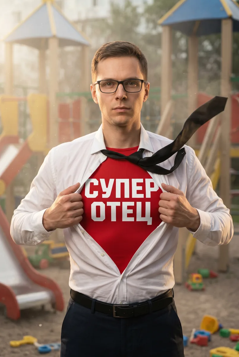 Супергерой-отец — пример обработки фото нейросетью