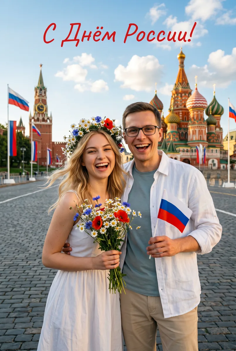 Кадр на фоне Красной площади — пример обработки фото нейросетью