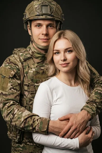 Романтичный кадр с мужем-военным