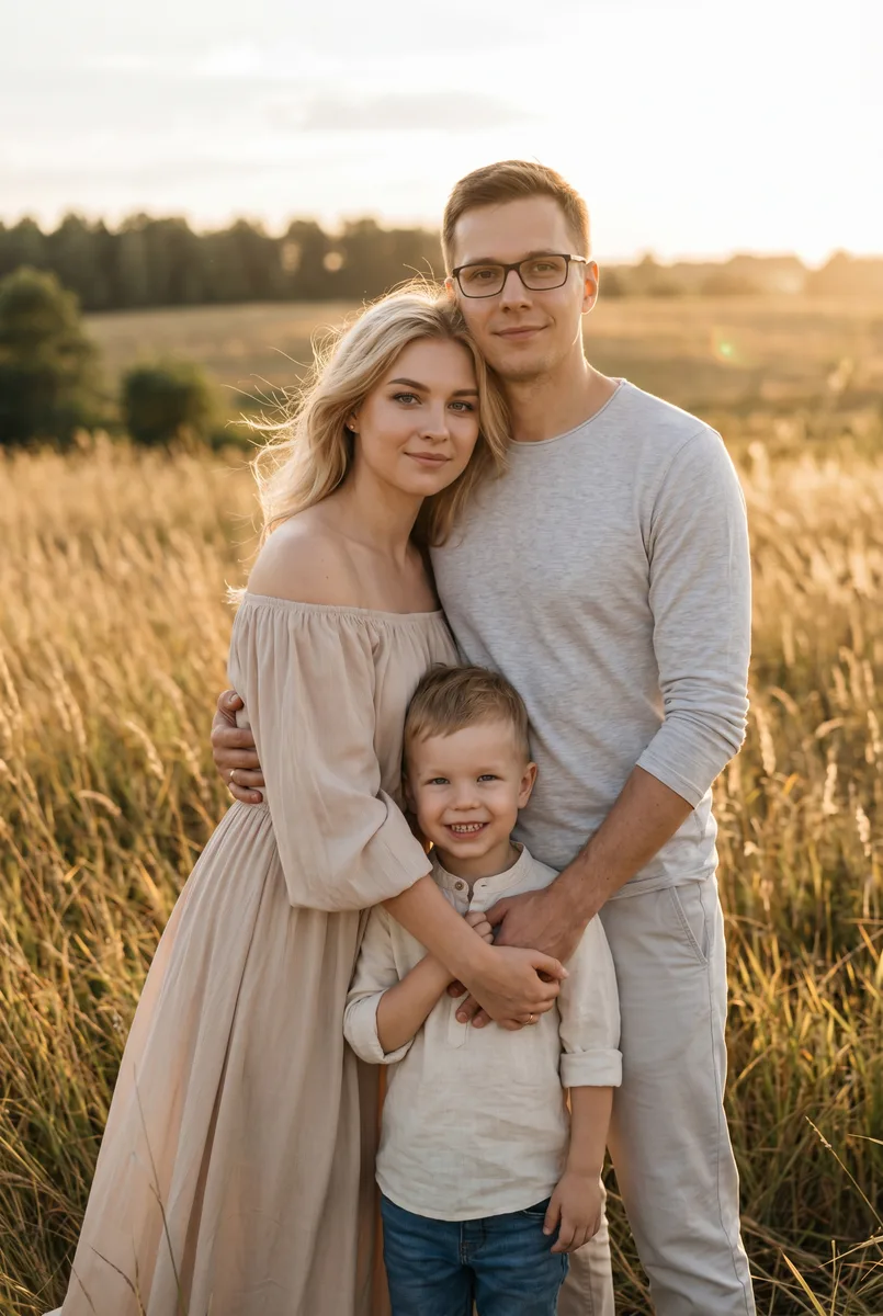 Семейная фотосессия на природе — пример обработки фото нейросетью