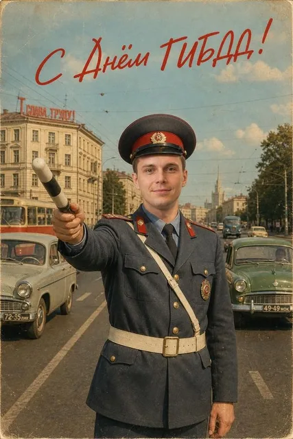 Советская открытка ко Дню ГИБДД