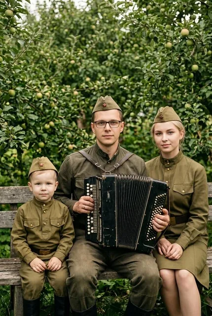 Семейный кадр в форме военных лет