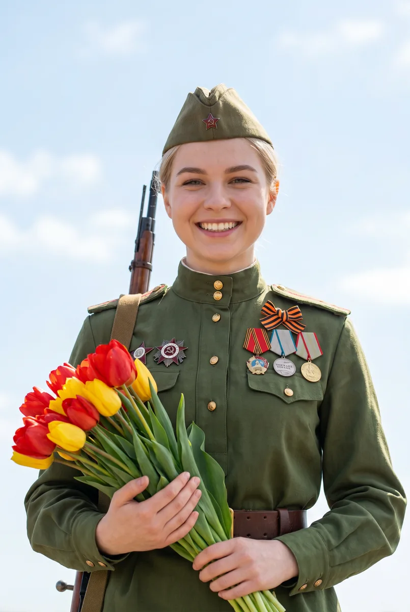 Портрет ко Дню Победы в военной форме по вашему фото — пример обработки фото нейросетью