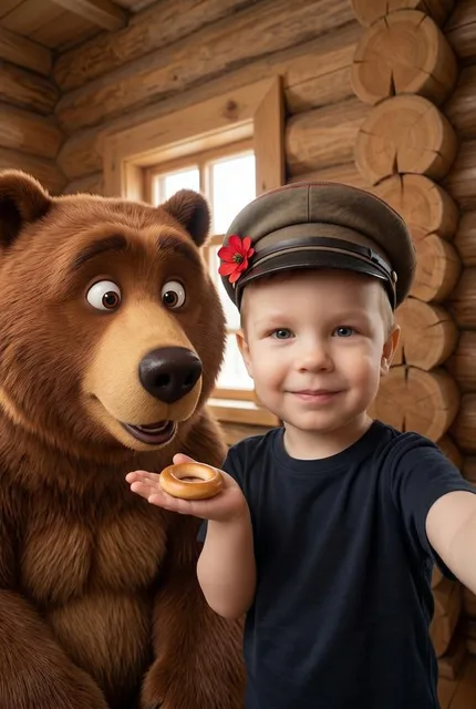 Забавная сцена с медведем