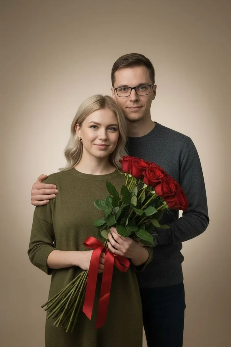 Романтичная фотосессия с букетом роз — пример обработки фото нейросетью