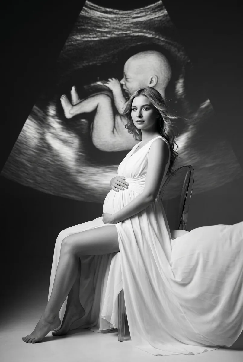 Фотосессия для беременной в чёрно-белом стиле по фото — пример обработки фото нейросетью