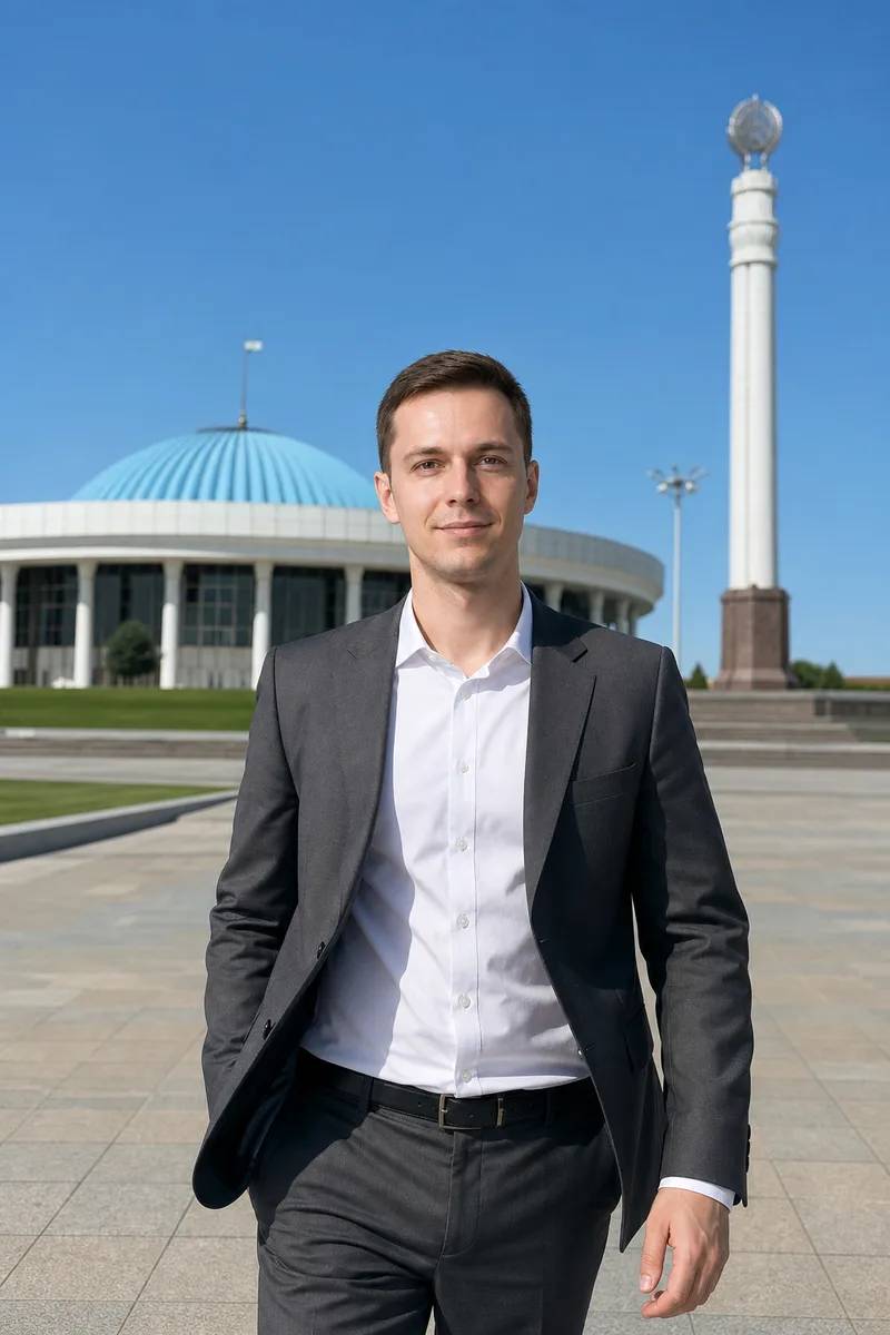 Портрет на площади Независимости в Ташкенте по вашему фото — пример обработки фото нейросетью